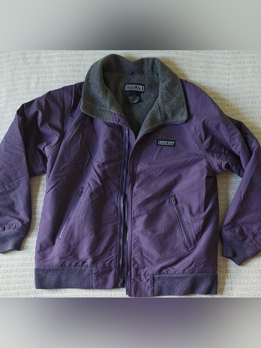 Vintage Lands' End Purple Outdoor Zip Jacket with Gray Fleece Collar